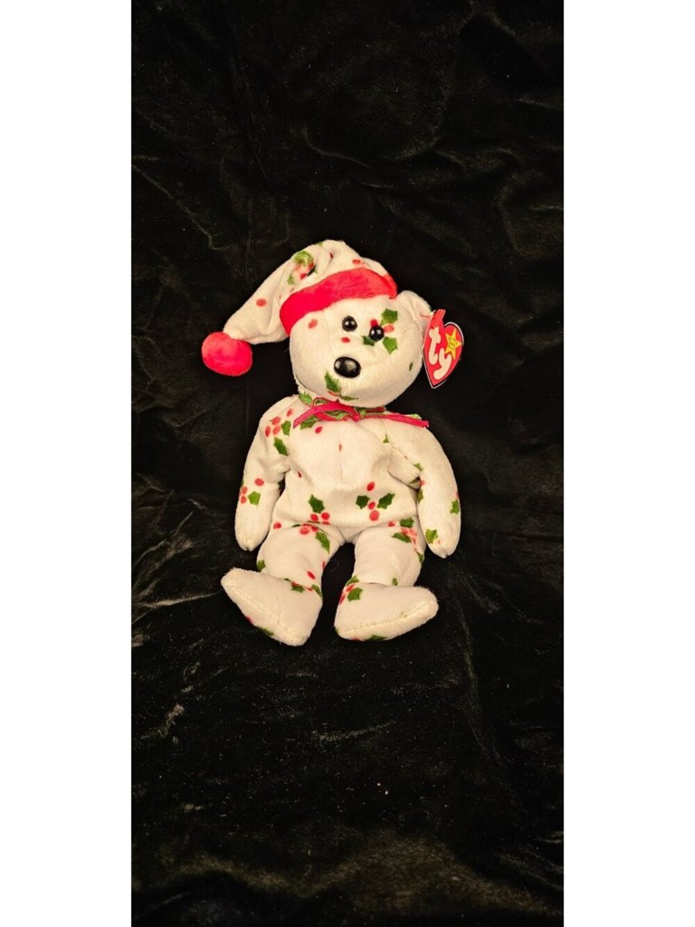 1998 Ty Beanie Babies Holiday Teddy Bear With Holly Pattern & Tags Plush Collect